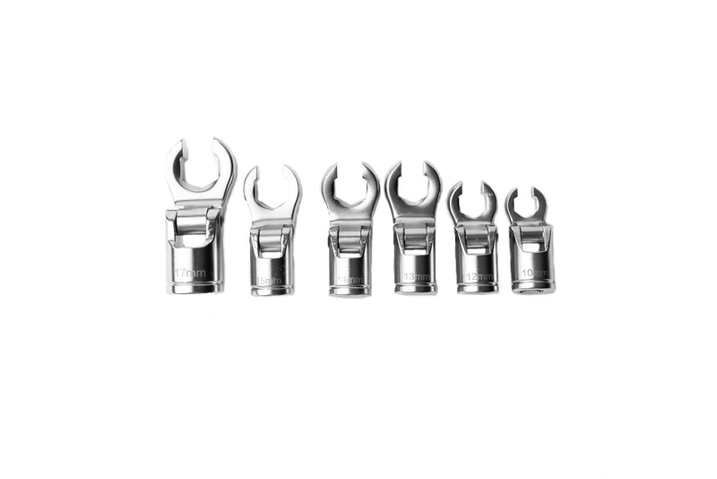 4LIFETIMELINES 3/8" Drive Crow's Feet Adjustable Flare Nut Sockets | 6 Piece Metric Set, 10mm, 12mm, 13mm, 14mm, 15mm, 17mm 0.394 - 0.669 in