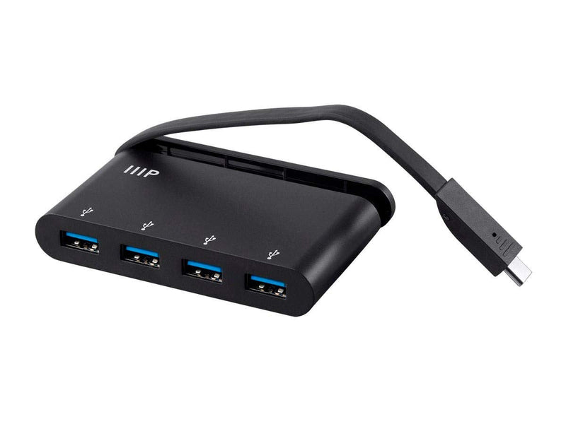 Monoprice 133570 USB-C to 4-Port/USB 3.0 Hub Adapter - Black with Folding USB Type-C Connector - Mobile Series