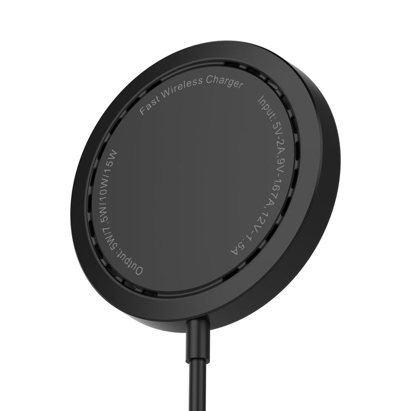 Wireless Charger, 15W Max Fast Magnetic Wireless Charging Pad Compatible with iPhone 15/14/13/12 with USB-A Converter Black