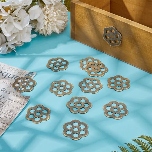 PH PandaHall 16pcs Clover Brass Backplate Washers 1.26 inch Flower Decorative Washers Brass Gasket Hardware Accessories for Interior Design Door Furniture Cabinet Drawer Decoration, Antique Bronze