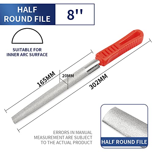 SI FANG 3Pcs 8 Inch Diamond Files Set, Half Round/Flat/Round Style Assorted Coated Large Diamond Hand File Sharpening Tools, for Grinding Metal Ceramic Glass Stone Jewelry Jade Steel