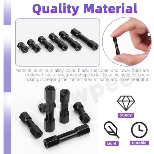 Swpeet 48Pcs 6 Sizes M3 Hex Aluminum Standoff Spacer Column Assortment Kit, M3×10/15/20/25/30/35mm Hexagonal Connecting Column, Hex Standoff Spacer Hexagon Studs for RC Aircraft, Drone, CN, FPV