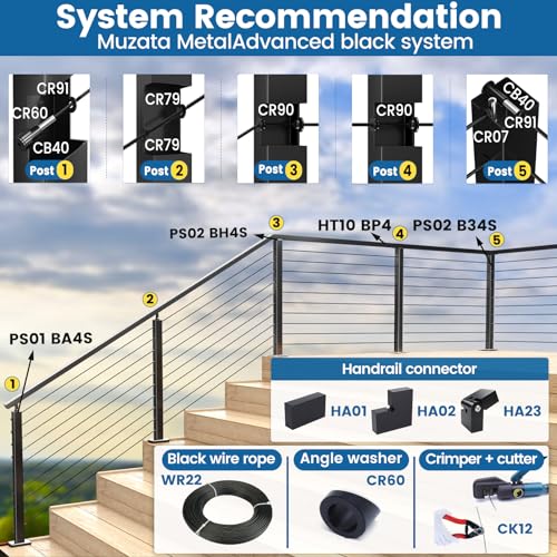 Muzata 10 Pack Black Cable Railing Angle Washer for 25°-35° Stairs CR60 3/8" - 30°