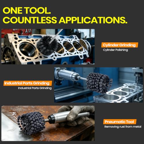 3.75 Inch 240 Grit Cylinder Hone Kit with Nylon Wash Brush, Self-Centering Ball Hone for Engine Rebuild, Deglazing & Deburring, Creates Uniform Crosshatch Finish for Cast Iron, Steel & Stainless Steel 3.750" (95mm)