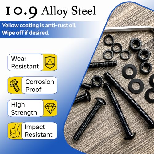 795PCS M3 Screws Assortment Kit M3x10/12/14/16/20/25/30/40mm Hex Button Head Socket Cap Screws Bolts Nuts Washers Kit 10.9 Alloy Steel Black Zinc Plated for 3D Printer&DIY M3-795-Button