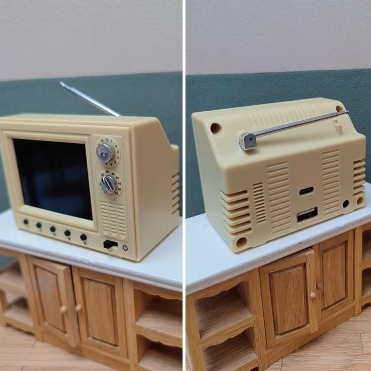 Mini Retro TV, Pixel Pocket Tiny TV, 2.4 Inch HD 480p with 8GB Storage, Support USB Upload Video, 180 Minutes of Battery Lifeg 1:12 Scale Classics for Dollhouse Miniature Scenes Gift1 (Yellow) Light Yellow