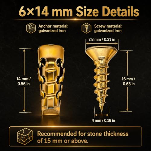 30 Pack 6×14mm Short Expansion Screw Set for Cabinet Hinge Repair and Stripped Thread Restoration,Door Hinge Thread Repair Screws,Wall Anchors Screws Fit 6mm Holes for Tile Stone Wood Door gold-30Pcs