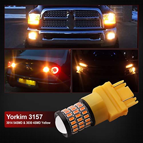 Yorkim 3157 LED Bulb Amber Bright 3156 LED Brake/Tail Lights with Projector - 3056 3156 3156A 3057 4057 3157 4157 T25 LED Blinker Light, Pack of 4