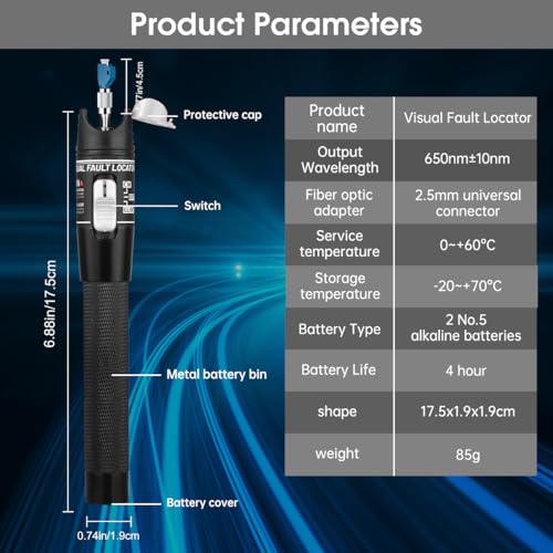 Moocci Visual Fault Locator Fiber Optic Cable Tester Meter Kit with FC Male to LC Female Adapter - Fiber Optic Tools Tester Detector for LC/FC/SC/ST, Network Cable Test - White