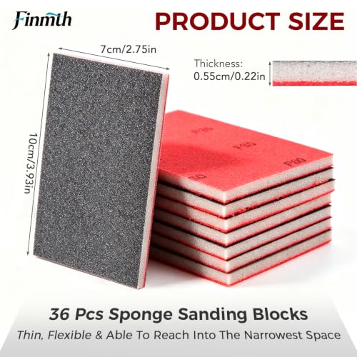 36Pcs Sanding Sponge Set Wet & Dry Sponge Sanding Blocks 80-400 Grit 3x4 in