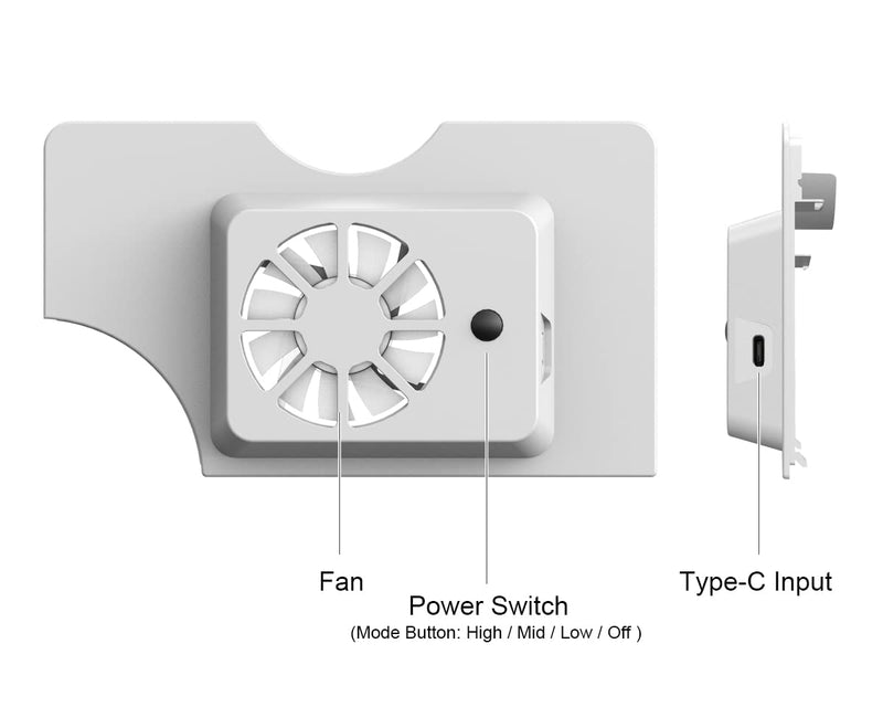 ElecGear Cooling Fan for Nintendo Switch OLED Dock, 3 Speed Replacement Back Cover for Switch New Dock, USB Powered Cooler with LED Lighting White