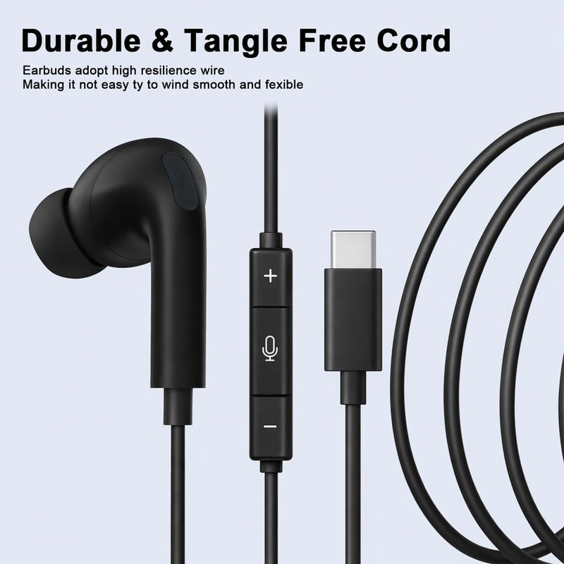 [Apple MFi Certified] USB C Headphones for iPhone 17 16 15 Pro,Wired Earbuds with Mic & Volume Control,Noise Cancelling Type C Earphones in-Ear for iPad Pro/Air,Galaxy S25 26 Ultra,Pixel 9,MacBook C black