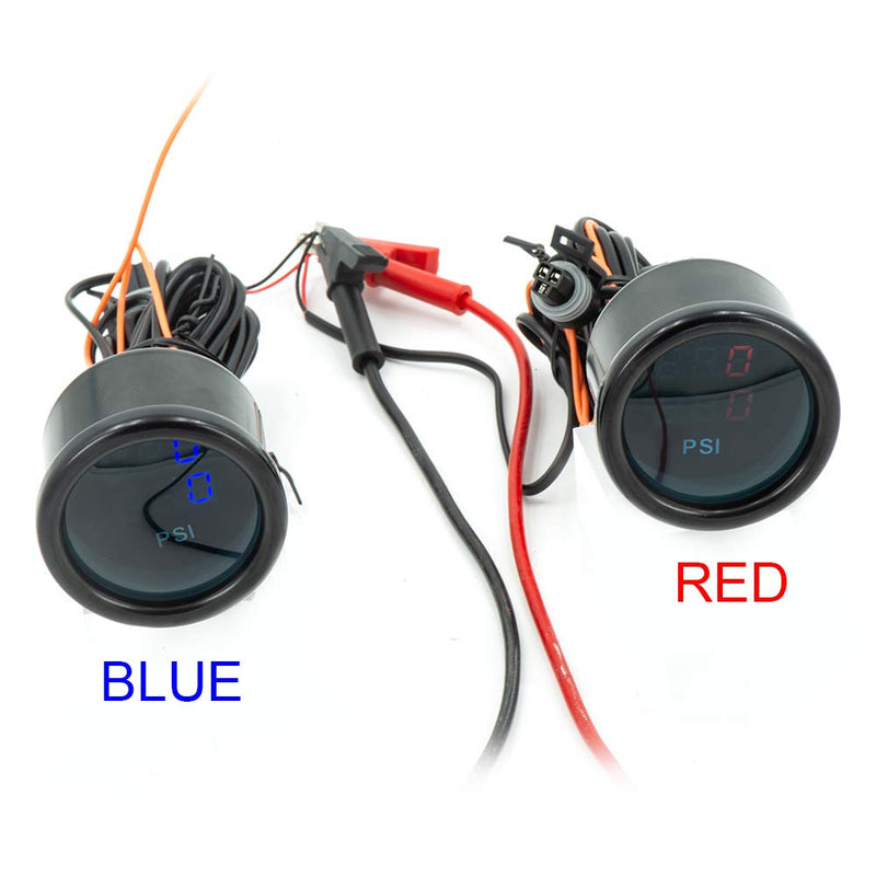 Dual Display Air Suspension Gauge Air Ride Air Pressure Gauge 2Inch 0-220PSI with 2Pcs 1/8NPT Sensors and 16.5ft Sensor Cable LCD Blue