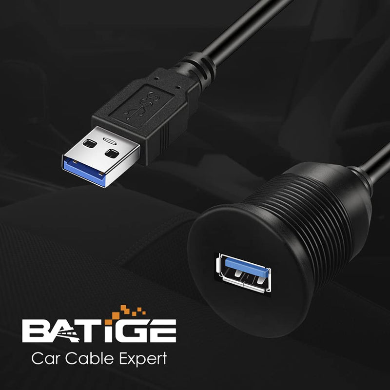 BATIGE 5 Pack Single Port USB 3.0 Car Mount Flush Cable USB 3.0 Male to Female Extension Waterproof for Car Truck Boat Motorcycle Dashboard Panel 3ft