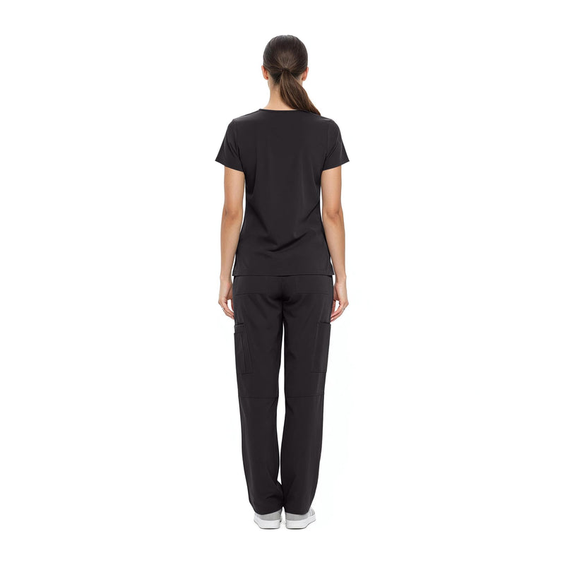 Natural Uniforms Women's Cool Stretch V-Neck Top and Cargo Pant Scrub Set with Regular and Petite Sizes Large Black