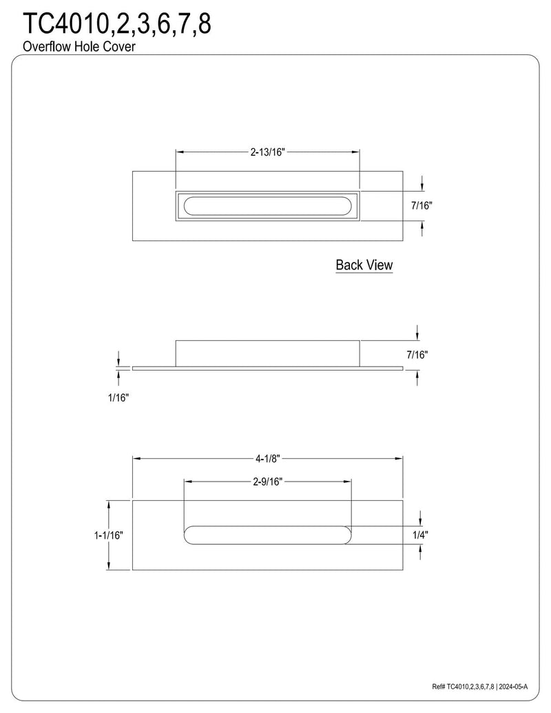 Kingston Brass TC4017 Made to Match Bathtub Overflow Hole Cover, Brushed Brass 4-1/8'' (L) x 1-1/16'' (W) x 7/16'' (H)
