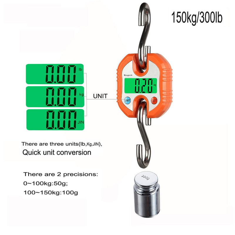 Digital Hanging Scales Portable Heavy Duty Crane Scale 150 kg 300 lb 2 AAA Batteries(Not Included)) (Orange) Orange