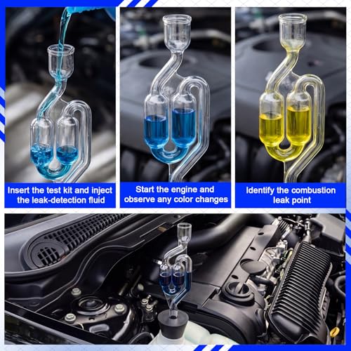 Tellegloww Head Gasket Tester Kit Combustion Leak Tester with Universal Adapter Fast Over 100 Tests 7.98 oz Coolant Leak Detection Fluid Block Engine Test Kit for Cars Suvs Trucks Motorcycles