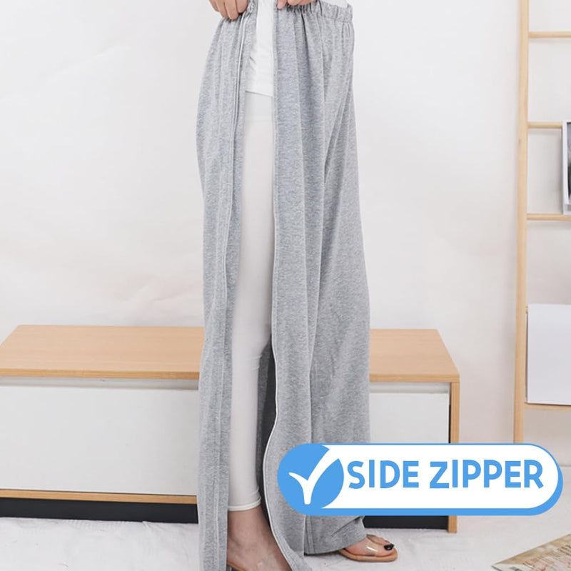 WEEOATAR Unisex Patient Pants,Bedridden Patient Clothing,Disability Clothing with Zippers,Hospital Gowns Nursing Aid Medium Grey