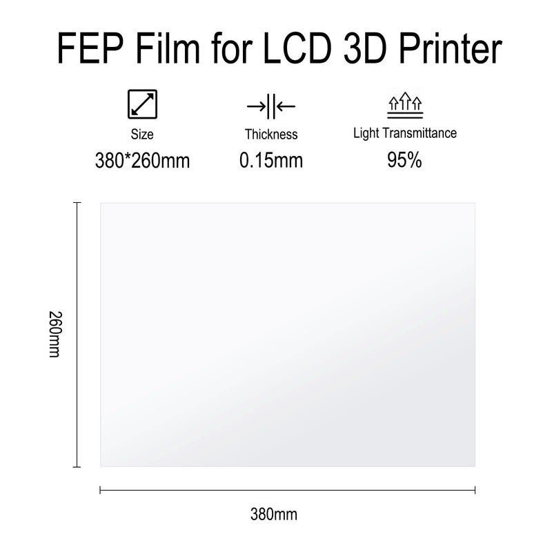 6PCS 380 * 260 * 0.15mm FEP Release Film for Anycubic Photon Mono M7 Max, ELEGOO Jupiter, Jupiter SE, Photon M3 Max 12.8-13.6 inch Resin 3D Printer 6PCS 380*260mm FEP FILM