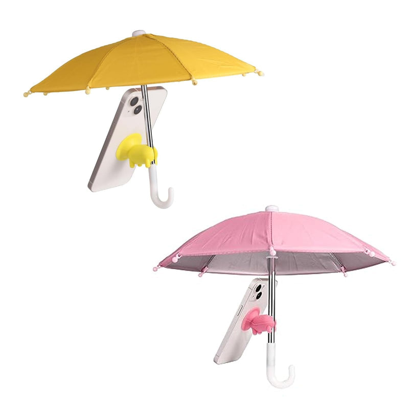 2pcs Cell Phone Umbrella for Sun Shade, Universal Adjustable Cute Phone Shade Umbrella with Piggy Style Suction Cup, Outdoor Anti-Glare Stand Sun Visor