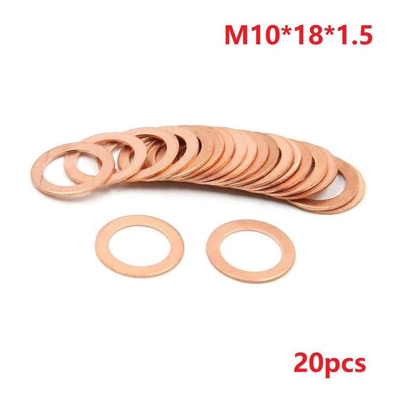 20pcs M10 Copper Washers Flat Ring Sump Plug Oil Seal Gasket Sealing Fitting Washers (M10*18 * 1.5)