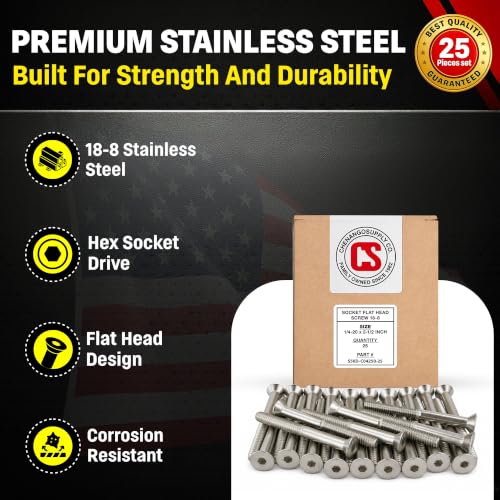 Chenango Supply 1/4-20 x 2-1/2" Stainless Socket Flat Head Screws 1/4-20 x 2-1/2"