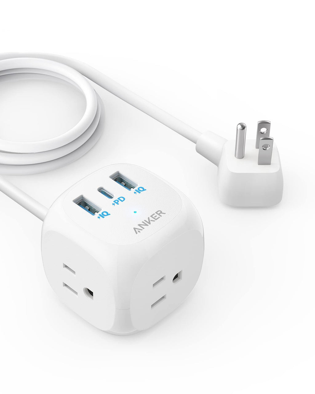 Anker 20W USB C Power Strip, 321 Power Strip with 3 Outlets and USB C Charging for iPhone 15/15 Plus/15 Pro/15 Pro Max, 5 ft Extension Cord, Power Delivery Charging for Dorm Rooms,Home Office 5ft 5 FT-White-Round Extension Cord