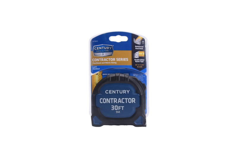 Century Drill & Tool 72843 Contractor Fractional/Metric Tape Measure, 30 Foot 9.1 m
