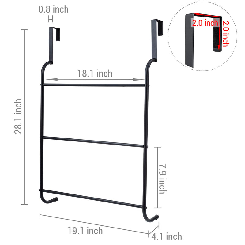 MyGift Over the Door Towel Rack, 3 Tier Modern Triple Towel Holder, Space Saving Bathroom/Laundry Room Clothes Drying Rack, Over Cabinet Towel Bar Hanger, Matte Black Metal Metal Black