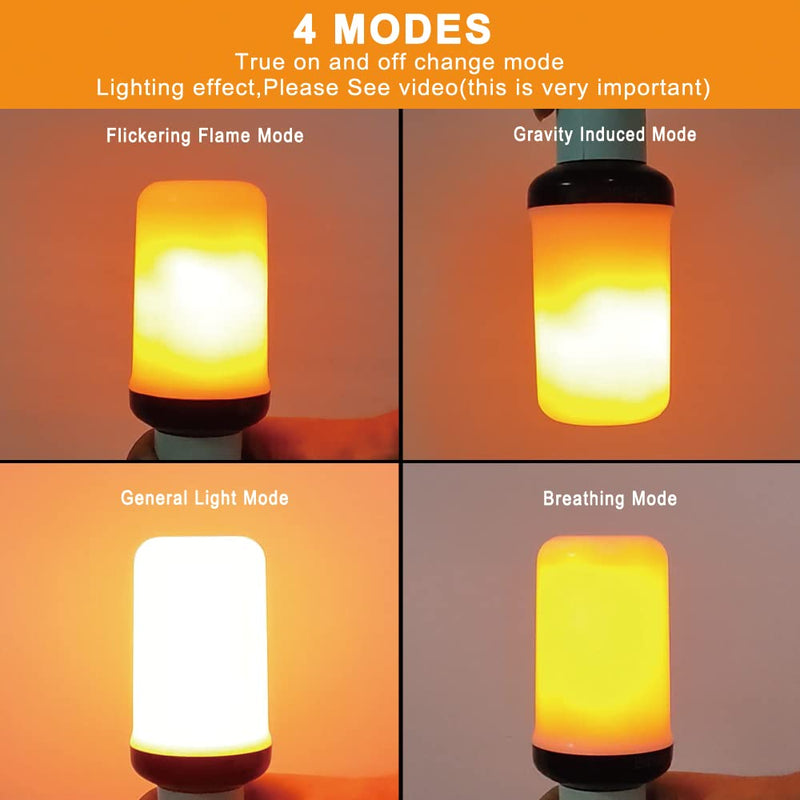 Bitrue LED Flame Effect Light Bulb, 4 Modes Flame Light Bulbs, E26 Base Fire Light Bulb with Gravity Sensor,Flickering Light Bulbs Halloween Home Party(4 Pack) 4 Pack