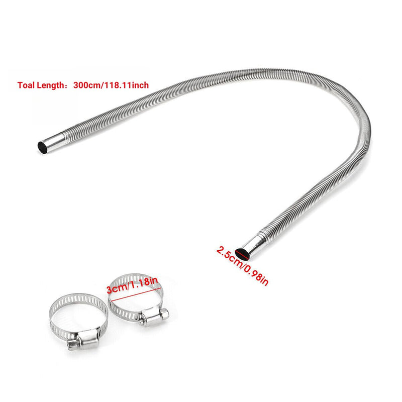 Diesel Heater Replacement Exhaust Pipe, 300cm,118.11inch, Single Layer Stainless Steel Air Generator Extension Kit Fuel Tank Gas Vent Hose (300cm single-layer) 300cm single-layer