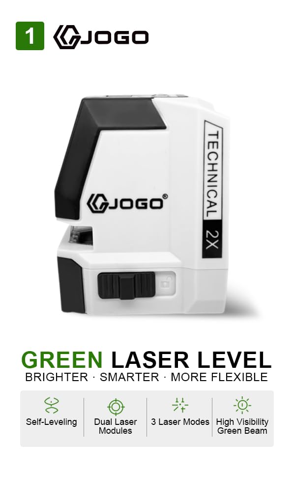 Dual-Module Green Cross Line Laser Level, Self Leveling Tool with 180° Horizontal Line, 6000mAh Type-C Battery, Magnetic Bracket & Carrying Case, for Tile, Cabinet, Wall Layout Selectable Lines(Rechargeable)