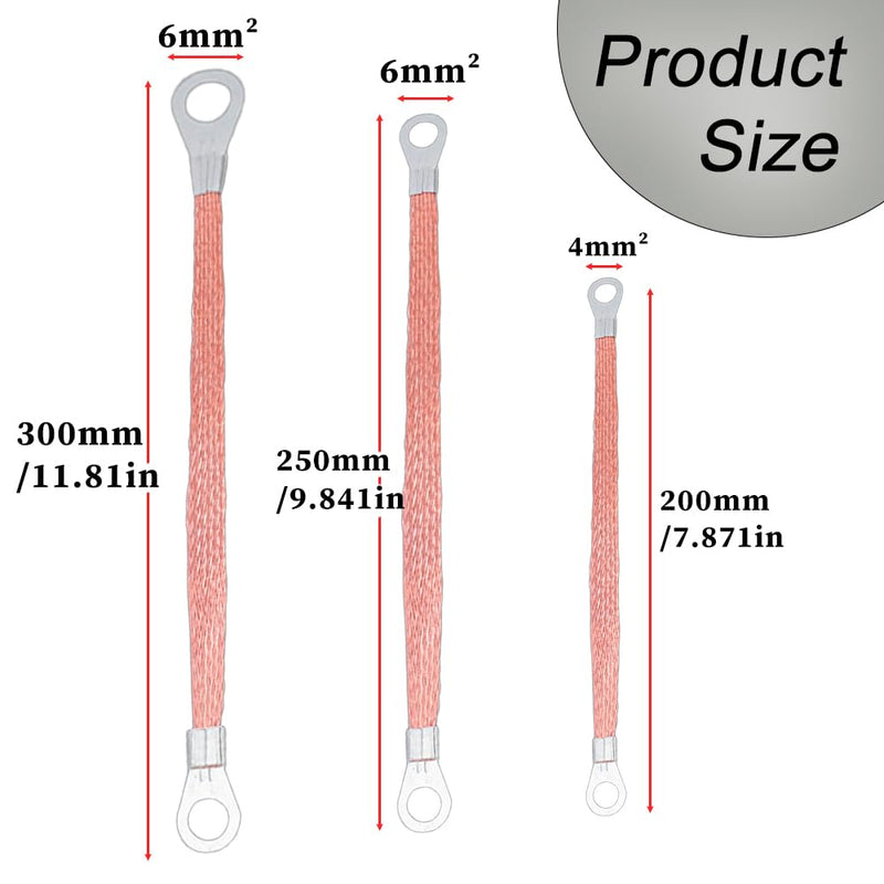12 Pcs Universal Ground Strap Automotive, 11.8", 9.84" and 7.87" Engine Braided Ground Strap, Professional Car Grounding Kit for Most Cars Grounding Wire Automotive