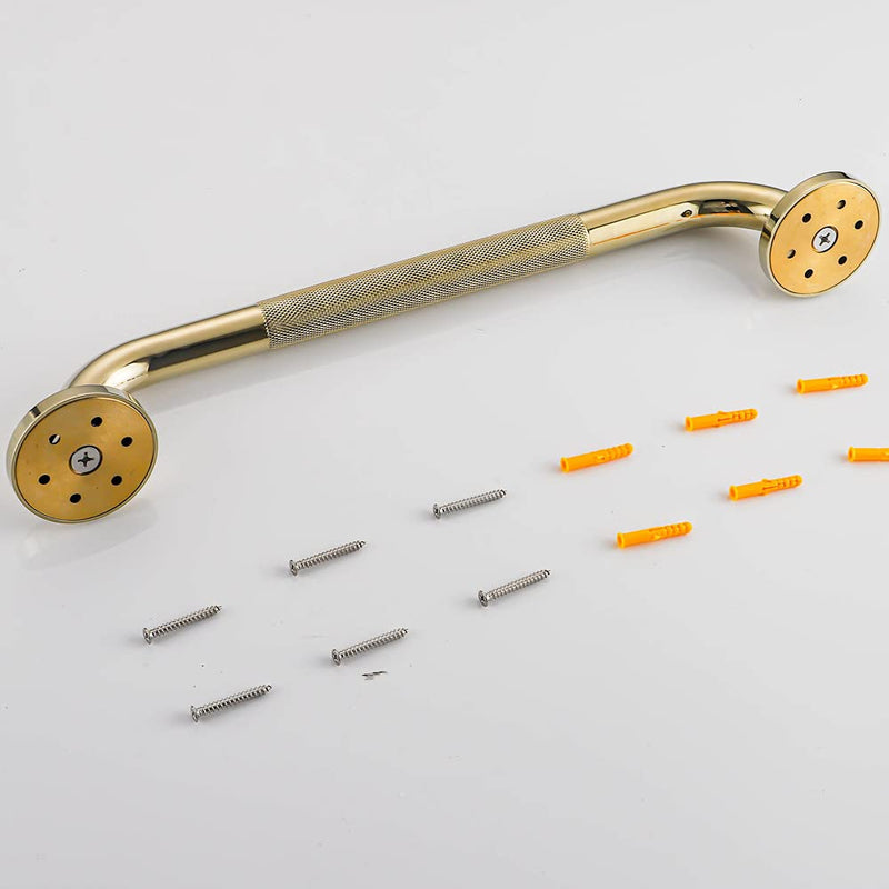 Textured Shower Grab Bar, 12-Inch Bathroom Support Rails, Stylish Safety Armrest Hand Rail, Polished Brass/Gold Finish, Good for Senior, Kids, Elderly 12 Inch
