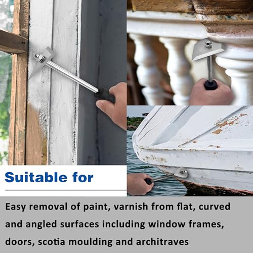 CHILI Hand Tools 3 IN 1 Stainless Steel Shave Hook Scraper Set, Wood Painting Remover, 9" Length with Replacement Blades (Triangle + Combination + Heart) for Home Improvement, Made In Taiwan 3 in 1 Scraper + 6 PC Replacement Blades