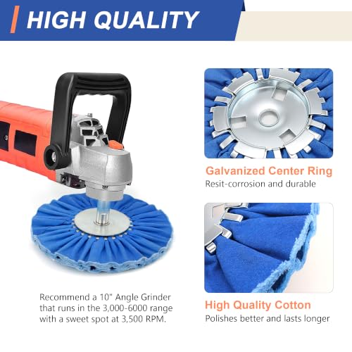 10" Blue Airway Buffing Wheel,5/8'' Arbor Hole,16 Plys/Coarse Polishing for Angle Grinder,1PC Coarse 1pc