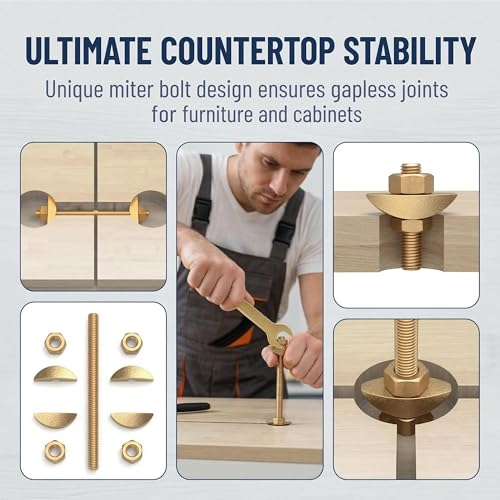 Countertop Joint Connectors, 12 Sets M8x100mm Miter Bolts & Draw Bolts, Heavy Duty Furniture Fastening Kit for Butcher Block, Bed Frame Hardware, Stair Assembly & Wood Joinery – Zinc-Plated