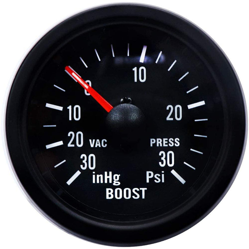 MOTOR METER RACING 2-1/16" 52mm Mechanical Boost/Vacuum Gauge -30 inHg 30 PSI Black Dial Amber Light for Car Truck