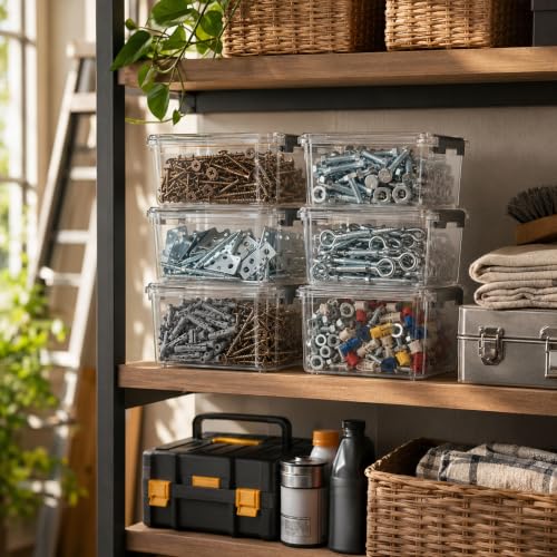 Hardware Organizer, 6-Pack Tool Box with Labels and Marker for Workshop