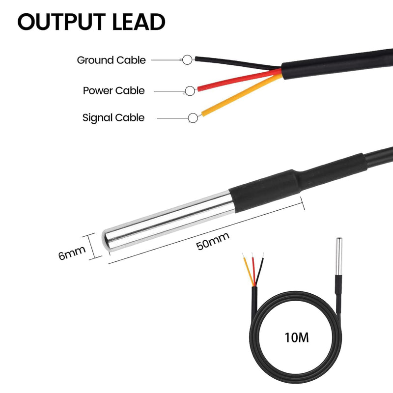 Diymore 2pcs 10M DS18B20 Temperature Sensor Temperature Probe Stainless Steel Package Cable Waterproof Digital Thermostat Sensor Compatible with Arduino,Raspberry Pi and Shelly