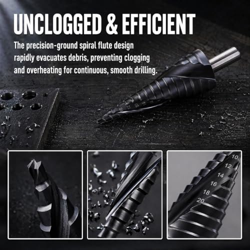 M35 Cobalt Hss Step Drill Bit, TiAlN-Coated 3-Spiral Stepped Drill Bit Ø 4-32 mm,15 Steps Cone Drill Bit for Stainless Steel, Metal, Wood and Plastic