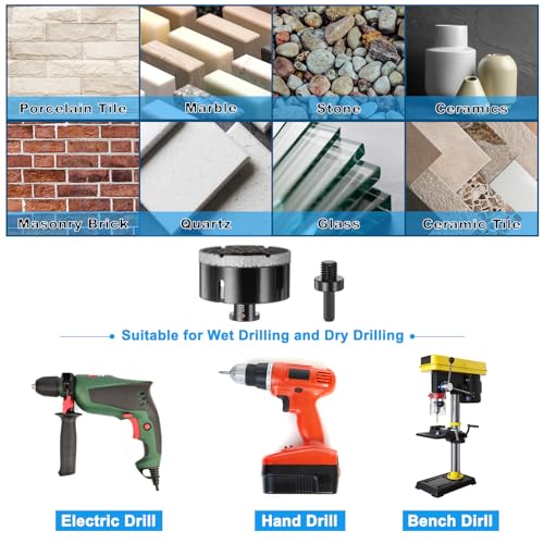 HARFINGTON Diamond Core Drill Bit 3.15"/80mm Dia Diamond Hole Saw Kit for Tile Porcelain Ceramic Marble Stone 3.15"