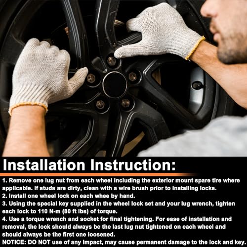 M12x1.5 Wheel Locking Nut with 1 Socket Key for Honda for Toyota Anti-Theft Tyre Tire Lock Nuts Removal Tool Black 1 Set
