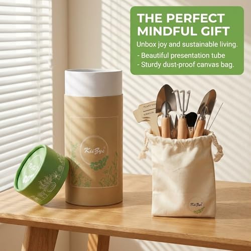 Indoor Garden Tools for Gardening - KiiZYS 12-Piece Small Garden Tools Set - Indoor Gardening Gifts for Women - Mini Hand Tools House Plant Tool Artistically Illustrated Gift Box