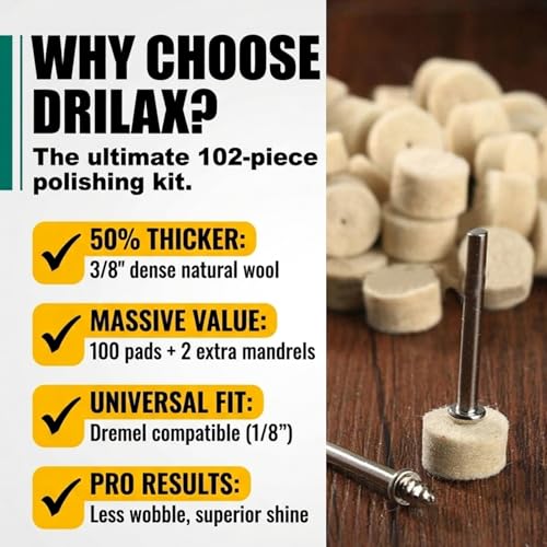  [AUSTRALIA] - Drilax 100 Pc 1/2 Inch Polishing Buffing Wheel Kit, Thick Felt Pads with Mandrels, Rotary Tool Accessories Compatible with Dremel for Jewelry Metal Cleaning Deburring Finishing (Pack of 2) 1/2 Inch (200 Pack)