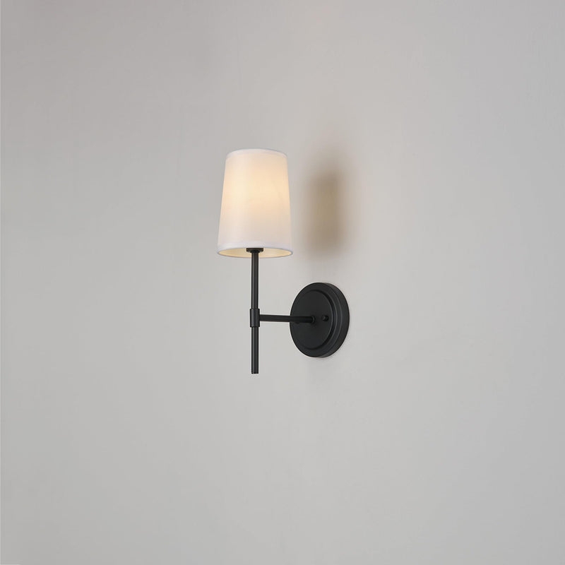 GLOBE Electric 51859 1-Light Wall Sconce, Matte Black, White Fabric Shade, Wall Lighting, Wall Lamp Dimmable, Wall Lights for Bedroom, Kitchen Sconces Wall Lighting, Home Décor, Bulb Not Included Matte Black, White Shade