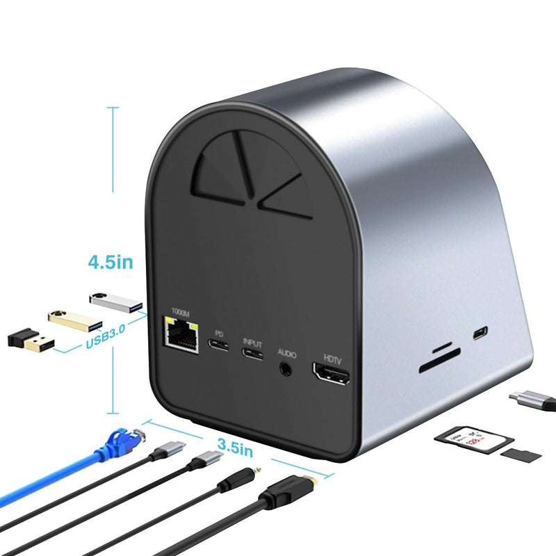 10-in-1 USB-C Multifunction Docking Station Wireless Charging USB3.0 Ports PD100W Fast Charging 4K HDMI SD/TF Card Reader Fit for Windows Mac Android iPad