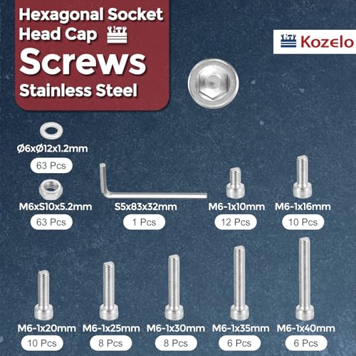 186pcs Socket Head Cap Screws Bolts Nuts Kit M6 304 Stainless Steel M6x10/16/20/25/30/35/40mm 186