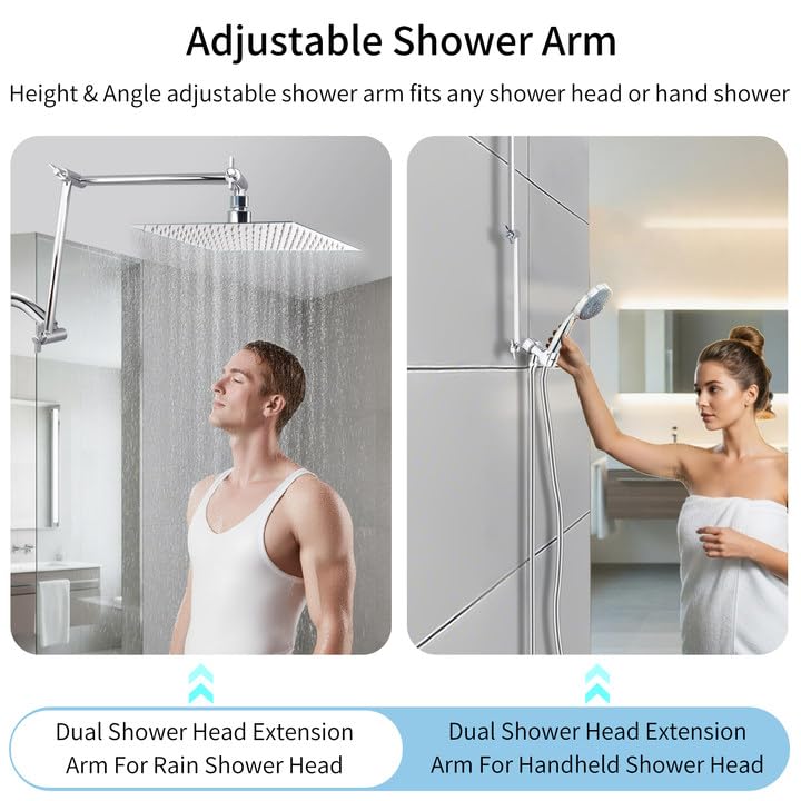 19 Inch Shower Head Extension Arm, Upgrade Flexible Height & Angle Adjustable Shower Arm Extender with Lock Joint, G1/2 Universal Connection for Rain & Handheld Shower Head (Chrome, 19)